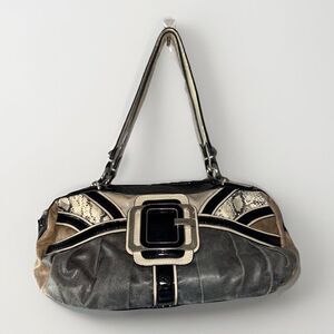Rare Vtg Guess Y2K Purse Baguette Shoulder Bag Retro Snake Chunky Black Cream